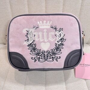 NEW Juicy Couture Pink Velour Dusty Blush Brown Heritage‎ Crossbody Camera Bag